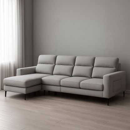 Divano angolare 3 posti in tessuto grigio con chaise longue-Arctilumi