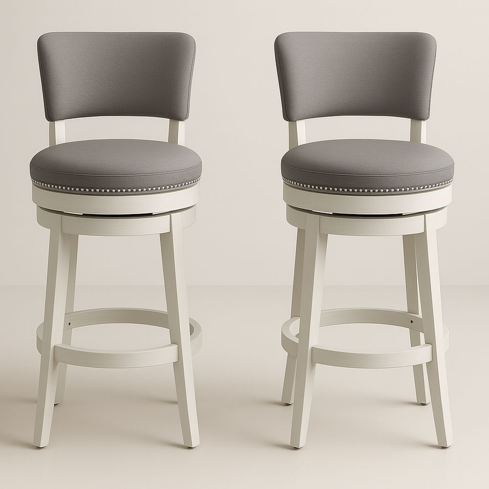 Set di 2 sgabelli girevoli in legno e tessuto grigio-Arctilumi