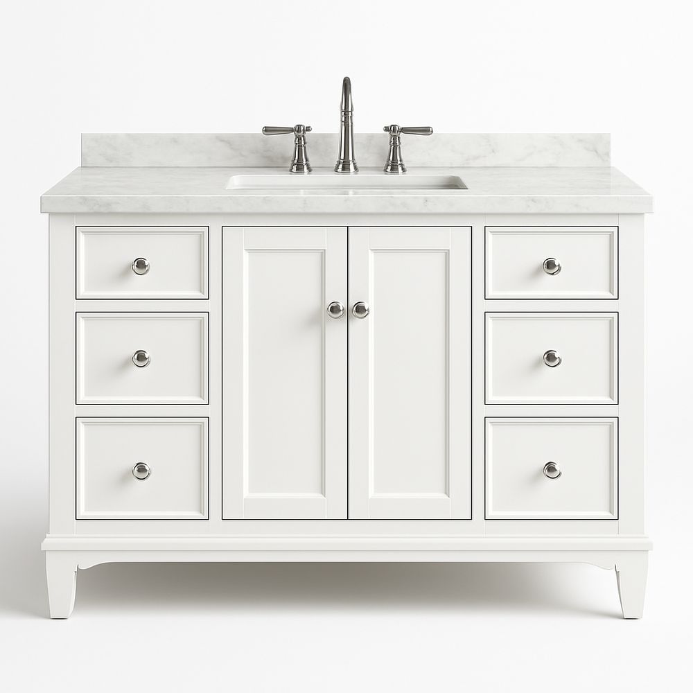 Mobile bagno bianco in legno composito con piano in marmo-Arctilumi