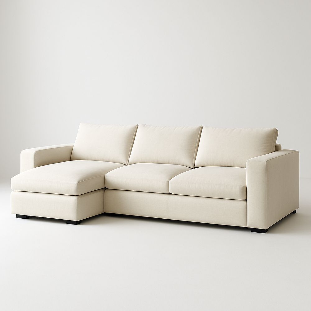 Divano angolare in tessuto crema con chaise longue-Arctilumi