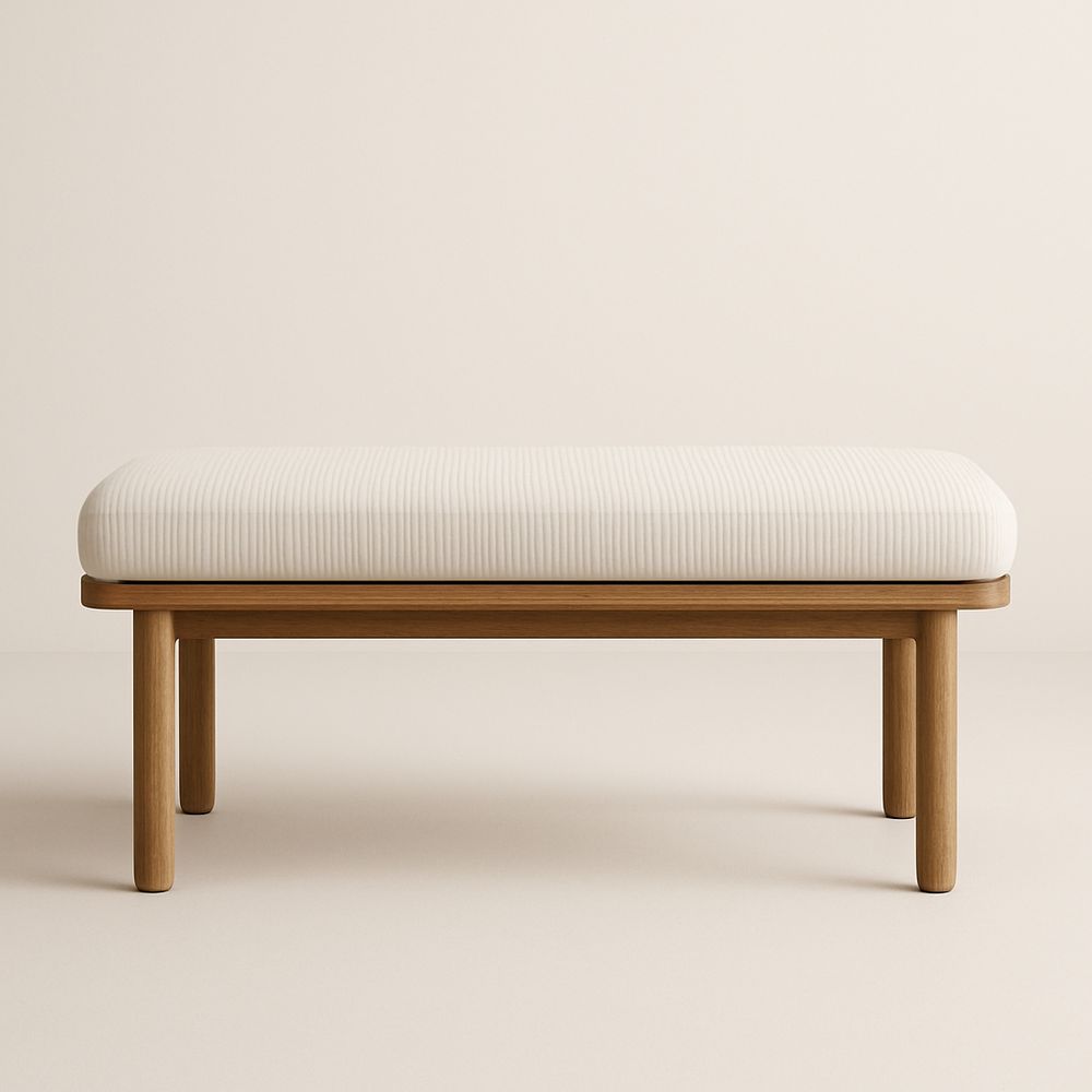 Panca in Legno con Rivestimento in Cotone Bianco 120x40x45 cm-Arctilumi