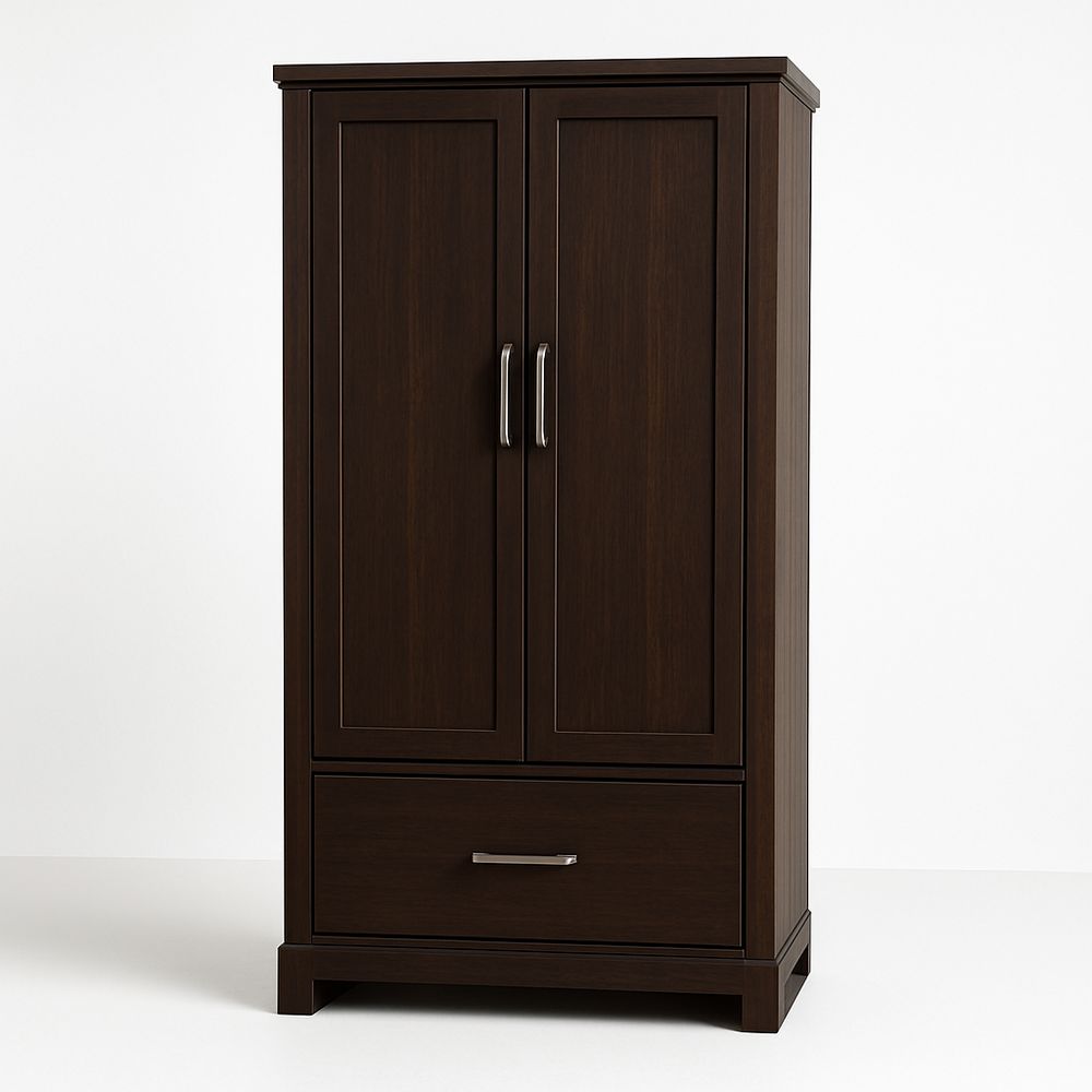 Armadio marrone in legno massello con ante e cassetto-Arctilumi