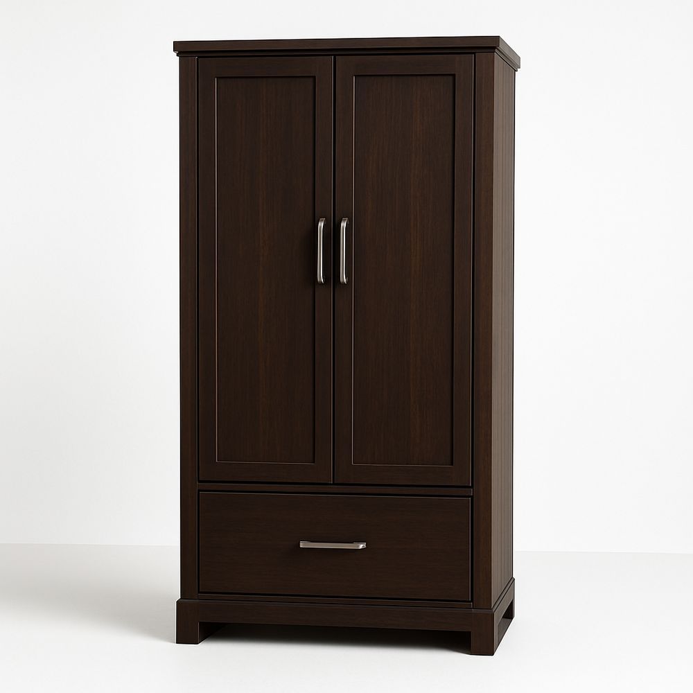 Armadio marrone in legno massello con ante e cassetto-Arctilumi