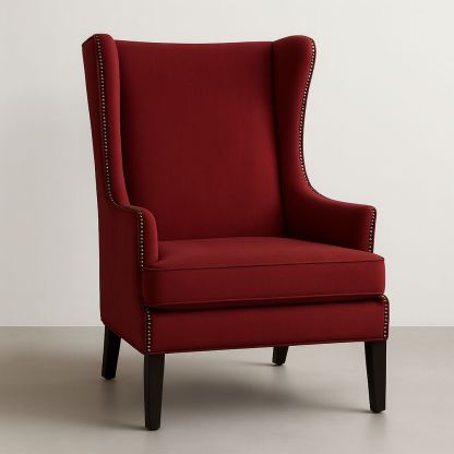 Poltrona in Tessuto Rosso Bordeaux con Struttura in Legno-Arctilumi