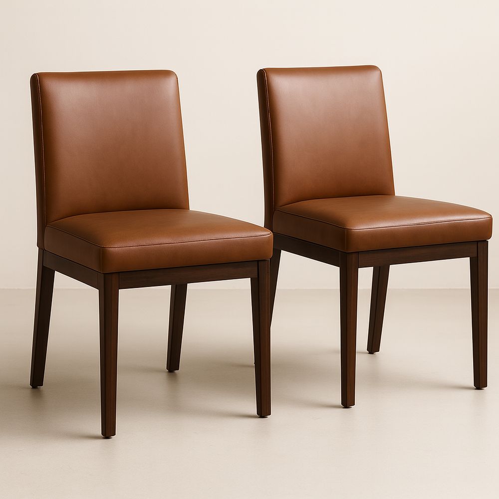 Set di 2 sedie in pelle sintetica marrone con struttura in legno-Arctilumi