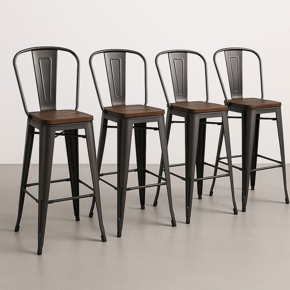 Set di 4 sgabelli industriali in metallo con seduta in legno-Arctilumi