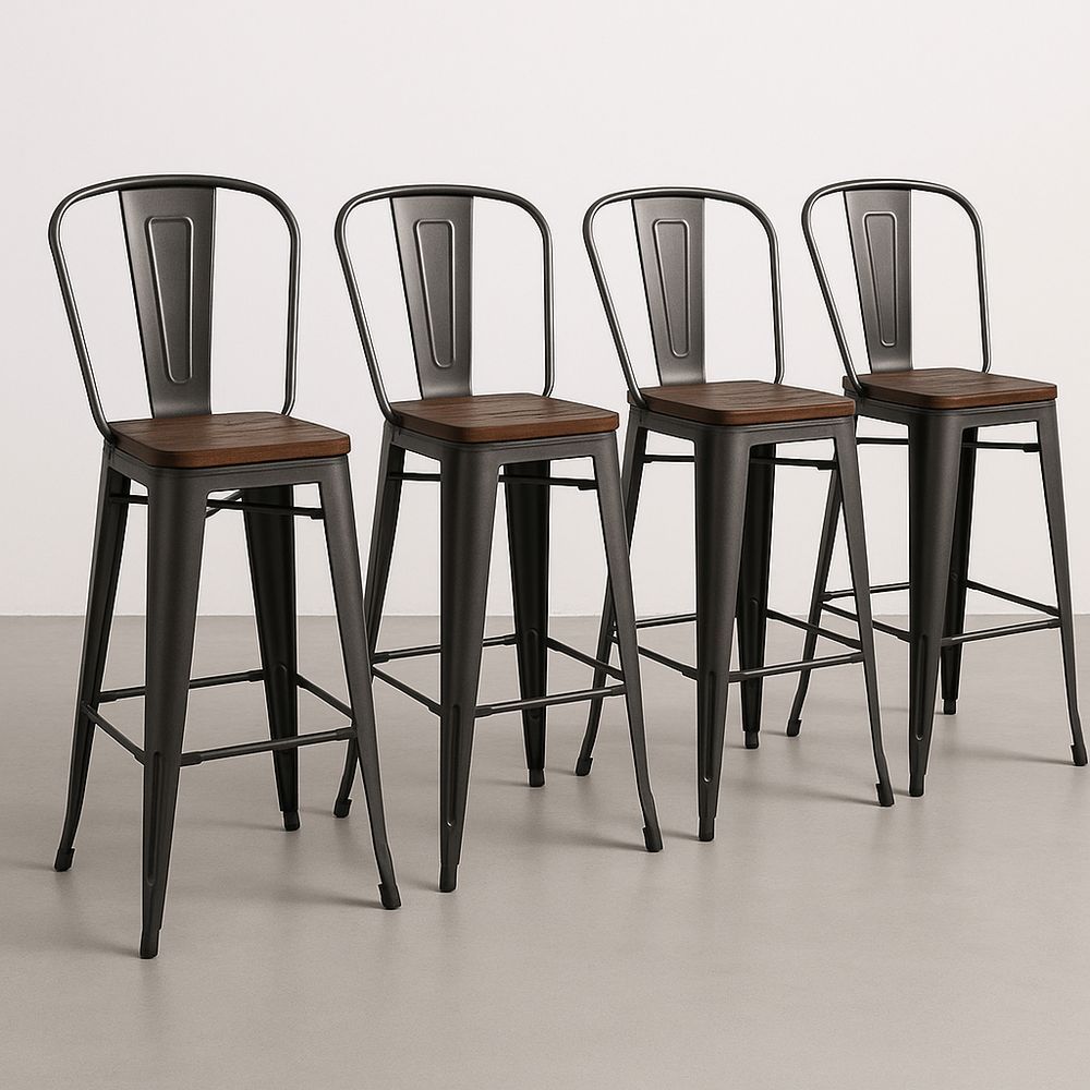 Set di 4 sgabelli industriali in metallo con seduta in legno-Arctilumi