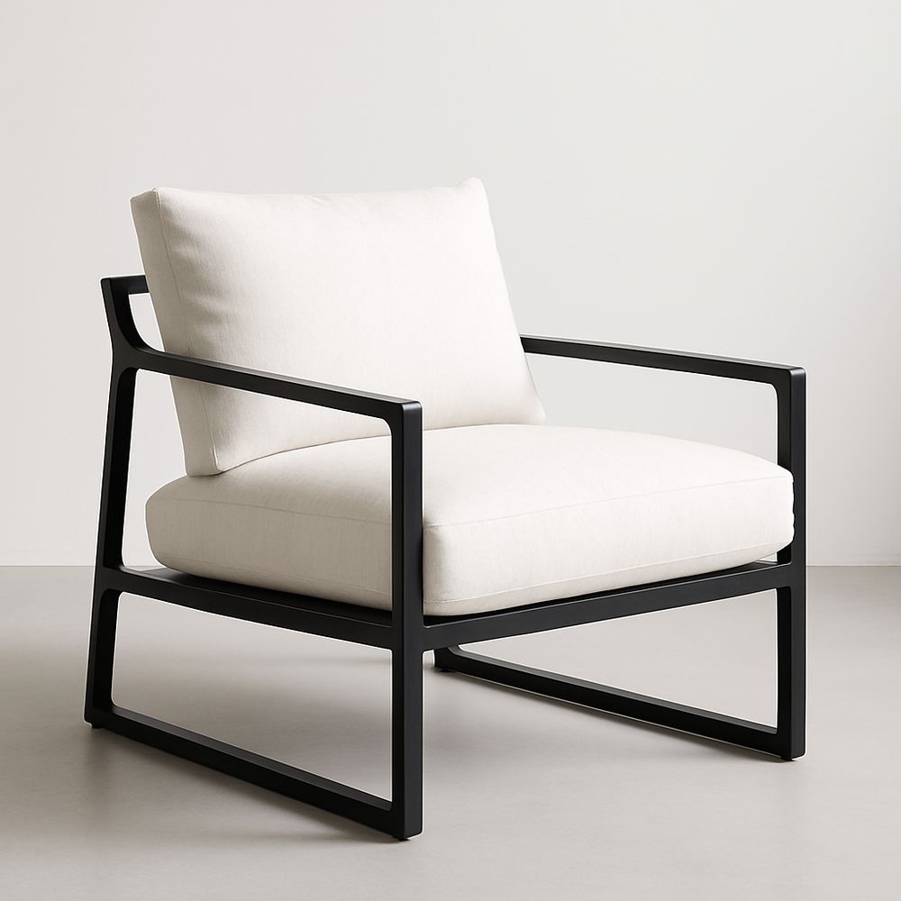 Poltrona in Metallo Nero con Rivestimento in Tessuto Bianco-Arctilumi