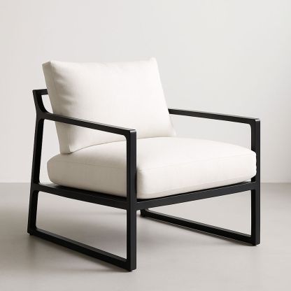 Poltrona in Metallo Nero con Rivestimento in Tessuto Bianco-Arctilumi