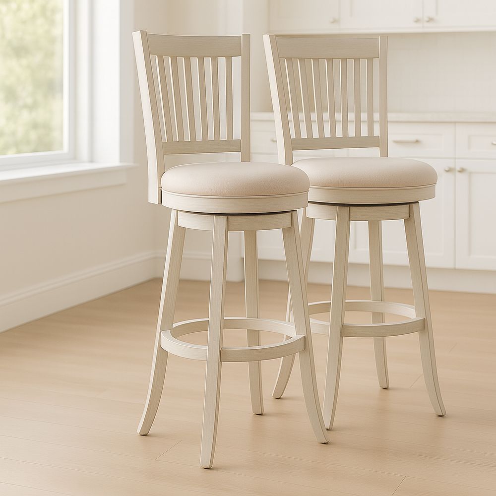 Set di sgabelli da bar in legno bianco con seduta girevole-Arctilumi