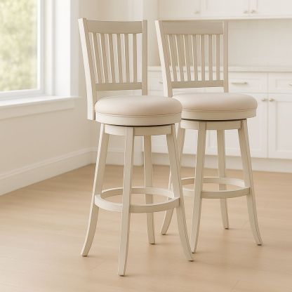 Set di sgabelli da bar in legno bianco con seduta girevole-Arctilumi