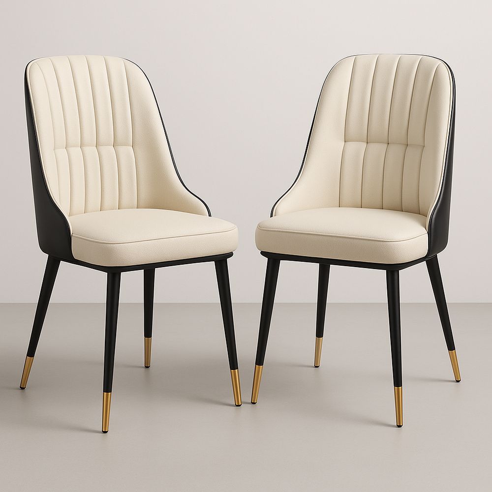 Set di 2 sedie da pranzo in poliestere crema e nero con gambe dorate-Arctilumi