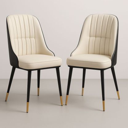 Set di 2 sedie da pranzo in poliestere crema e nero con gambe dorate-Arctilumi