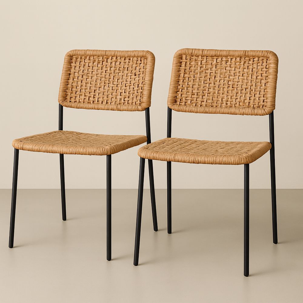 Set di 2 Sedie Rattan Sintetico Struttura Metallo Nero-Arctilumi