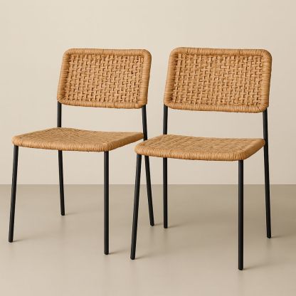 Set di 2 Sedie Rattan Sintetico Struttura Metallo Nero-Arctilumi