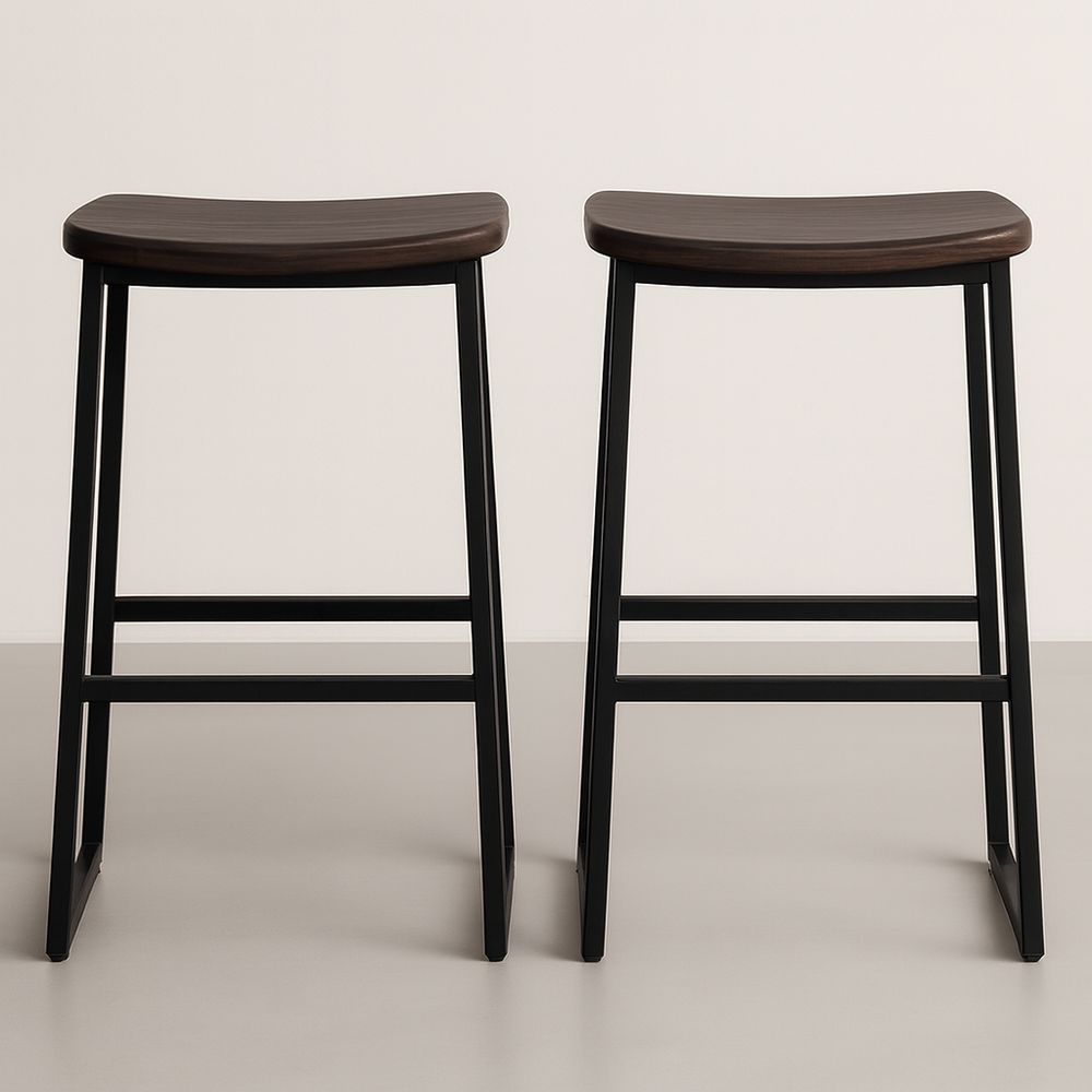 Set di 2 sgabelli da bar in legno e metallo nero-Arctilumi