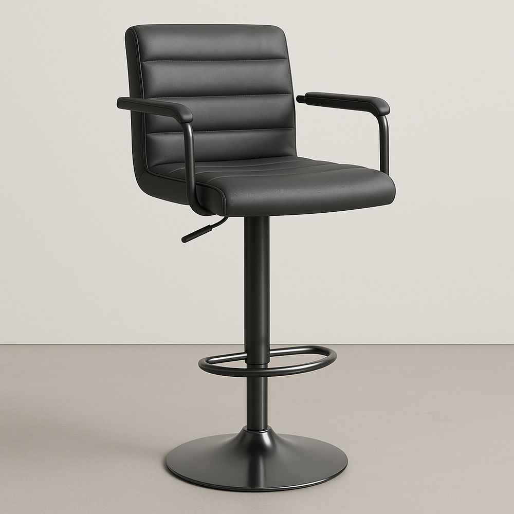 Sgabello da bar regolabile in pelle sintetica nera e metallo-Arctilumi