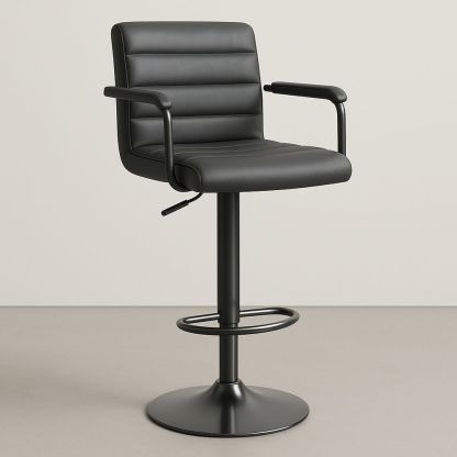 Sgabello da bar regolabile in pelle sintetica nera e metallo-Arctilumi