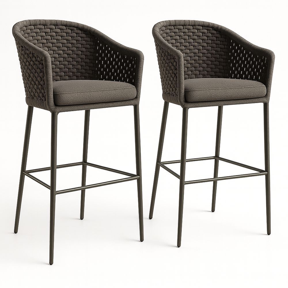 Set di 2 sgabelli da bar in metallo e tessuto intrecciato poliestere-Arctilumi