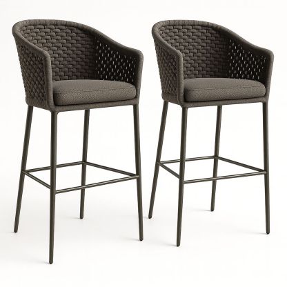 Set di 2 sgabelli da bar in metallo e tessuto intrecciato poliestere-Arctilumi