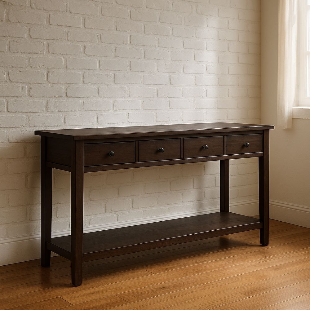 Consolle in Legno con 4 Cassetti e Ripiano Inferiore-Arctilumi