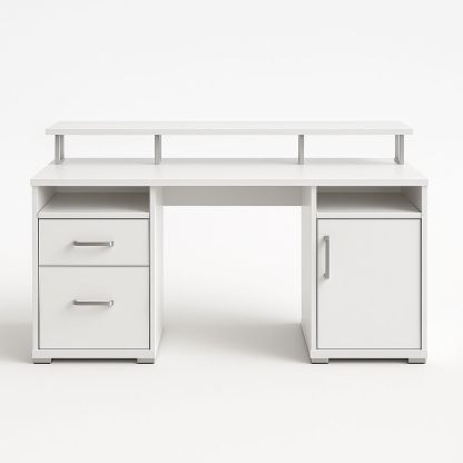 Scrivania in legno MDF con ripiano e cassetti, colore bianco, 150x60x75 cm-Arctilumi