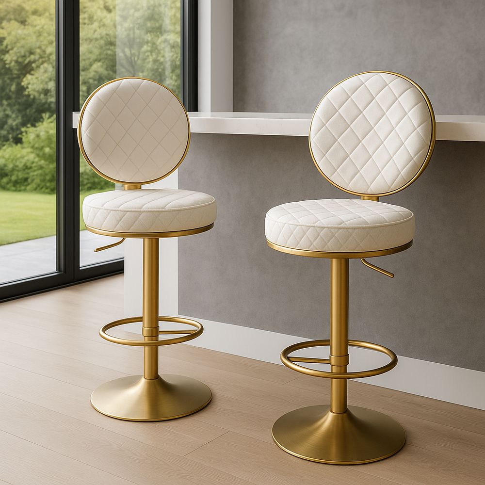 Sgabello da Bar in Pelle Sintetica con Struttura Metallica Dorata-Arctilumi