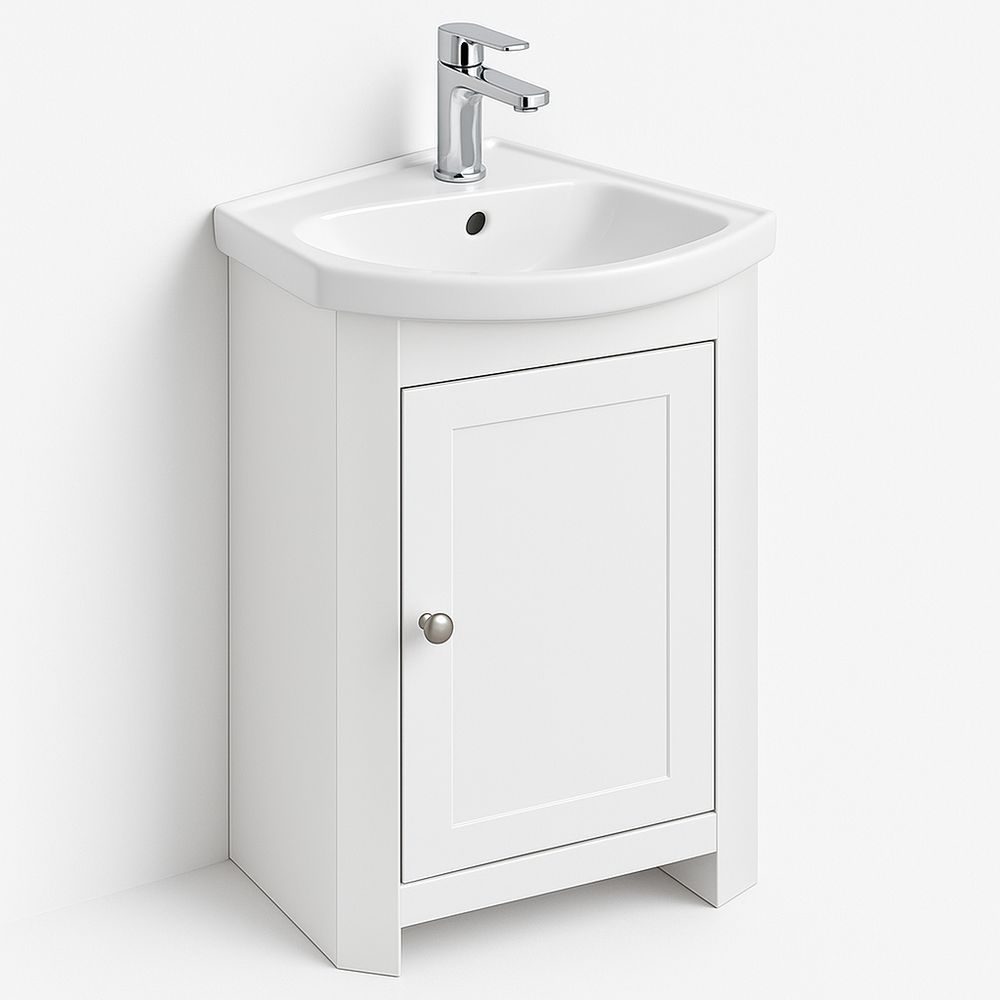 Mobile bagno angolare in MDF bianco con lavabo in ceramica-Arctilumi