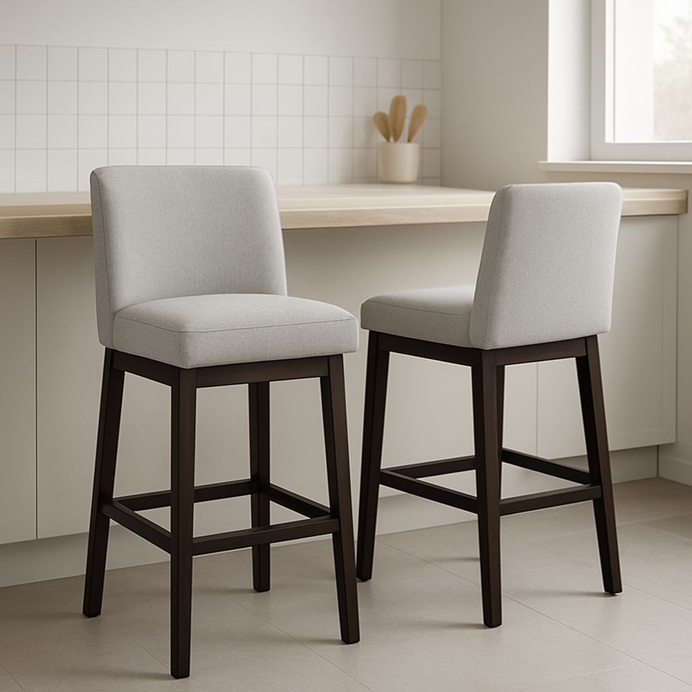 Set di Sgabelli da Bar in Legno e Tessuto Grigio-Arctilumi