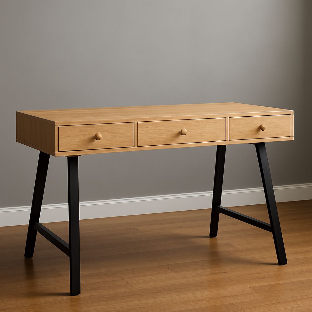 Scrivania in Legno di Quercia e Metallo Nero 120x55x75 cm-Arctilumi