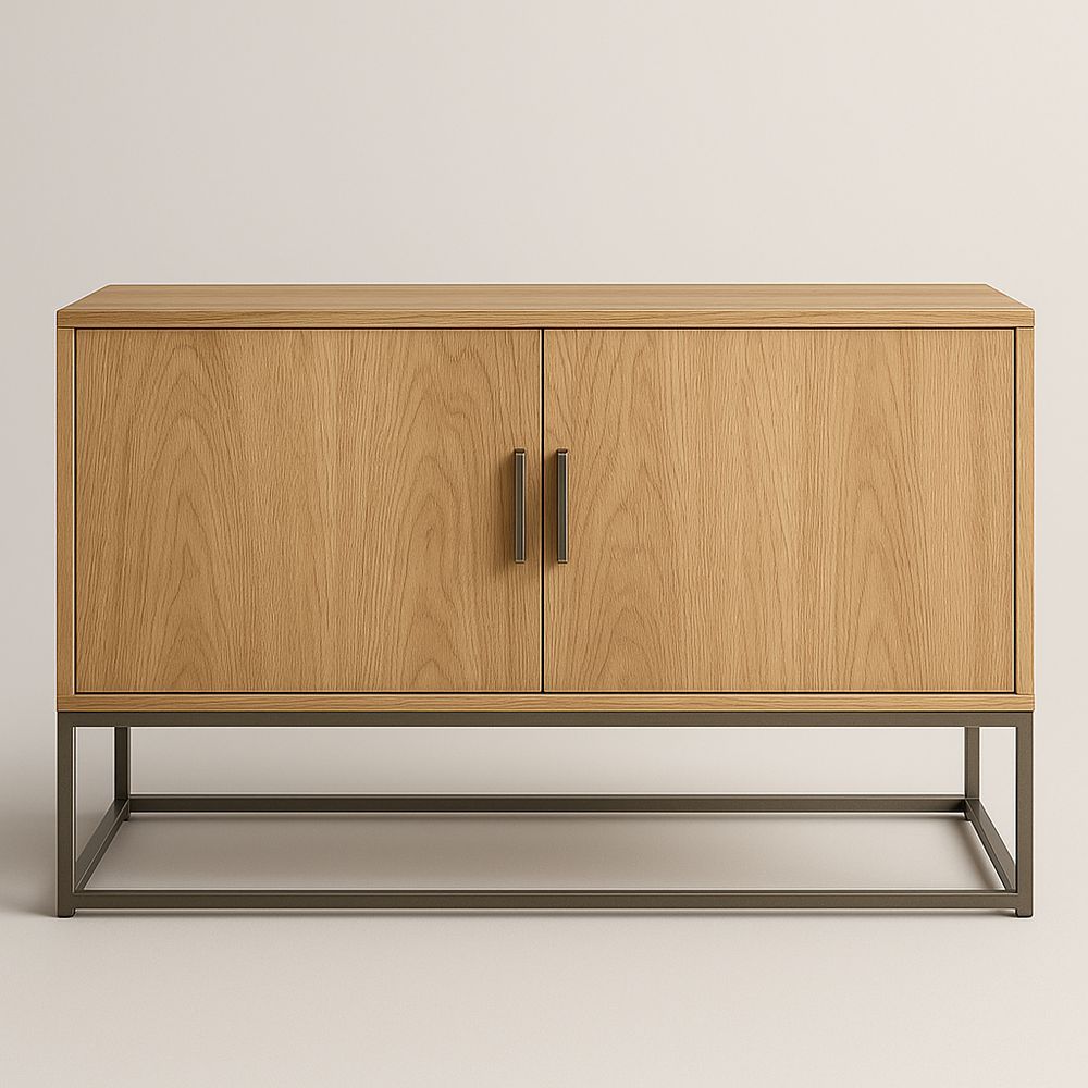 Credenza in Legno di Quercia e Struttura in Metallo 120x45x80 cm-Arctilumi