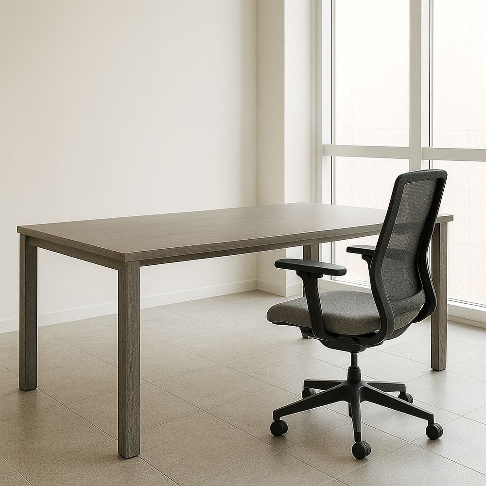 Set tavolo rettangolare in legno con sedia in tessuto grigio-Arctilumi