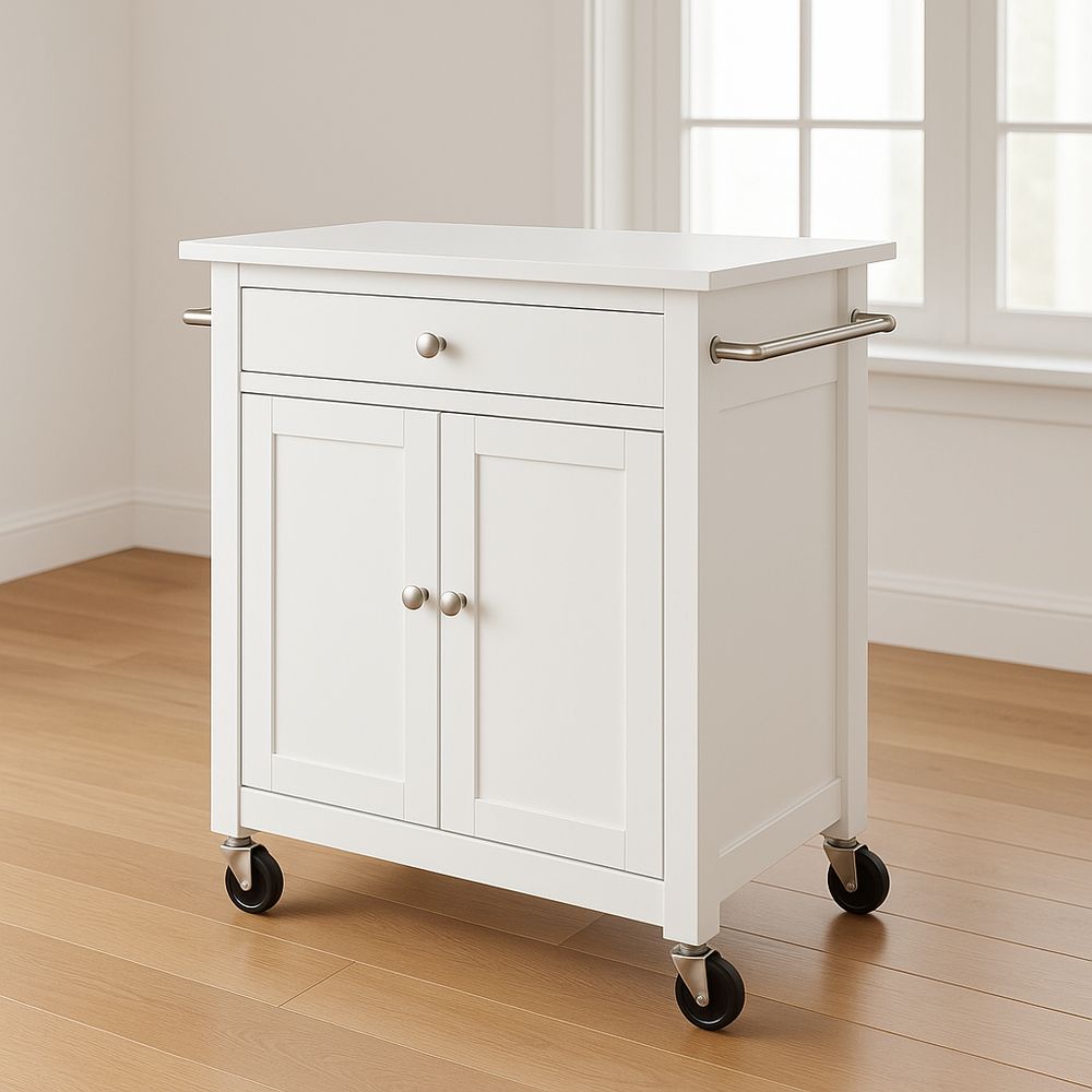 Carrello da cucina in MDF bianco con ruote-Arctilumi