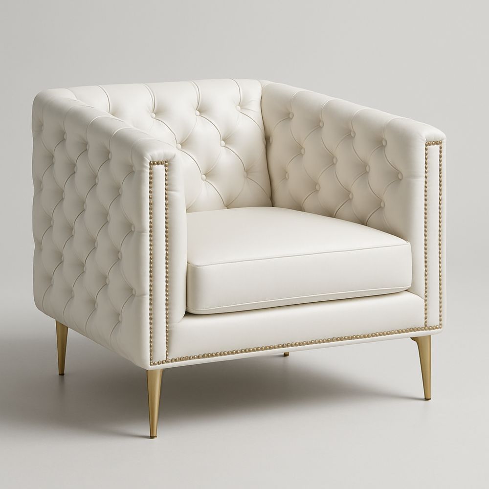 Poltrona in Pelle Sintetica Bianco con Gambe Metallo Dorato-Arctilumi