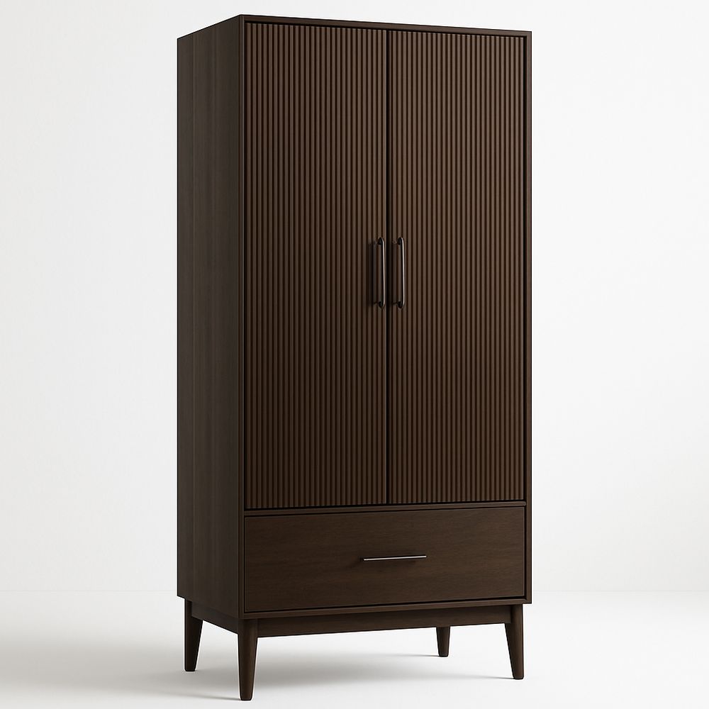 Armadio legno marrone scuro, 2 ante e 1 cassetto-Arctilumi