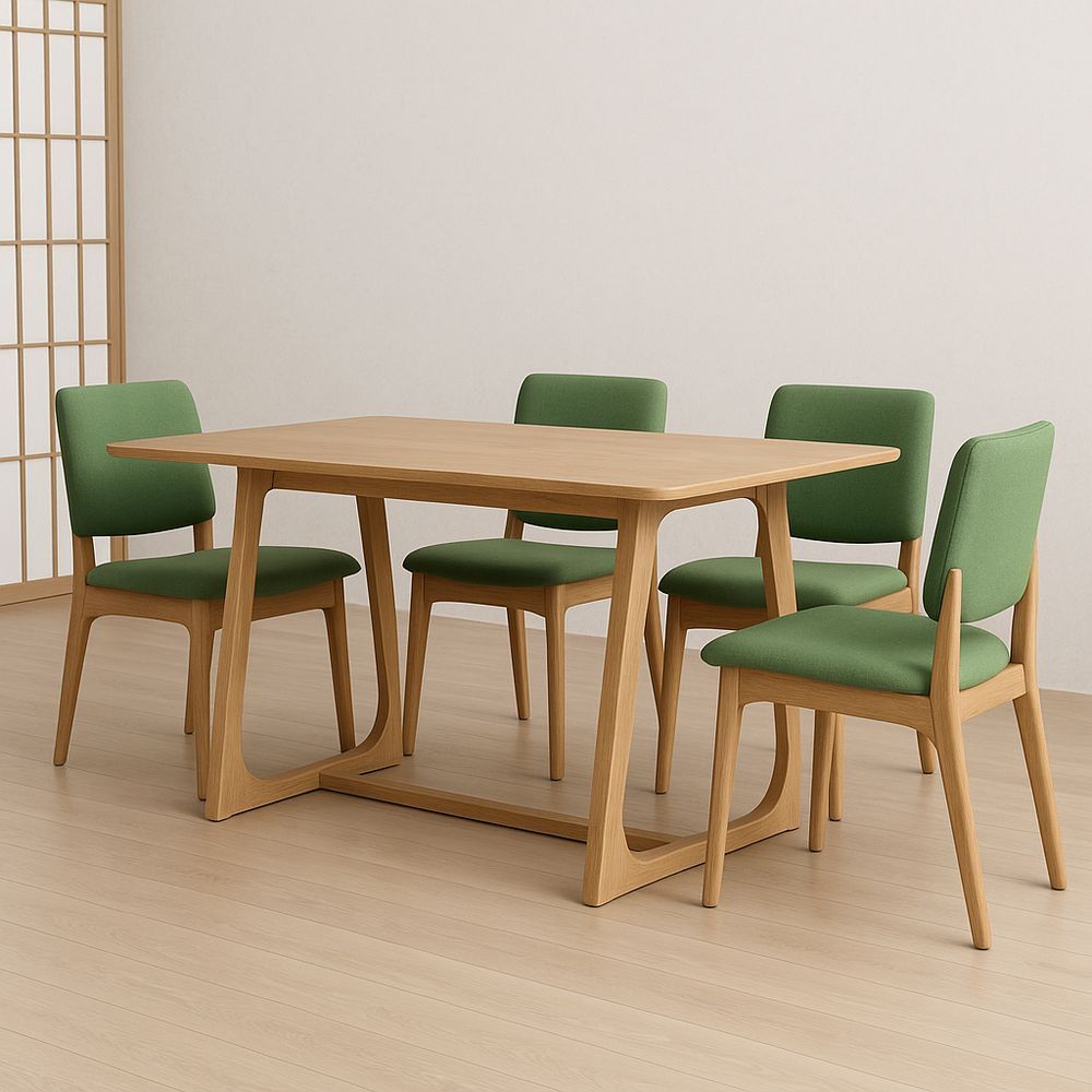 Set Tavolo Rettangolare in Legno e 4 Sedie Verdi-Arctilumi