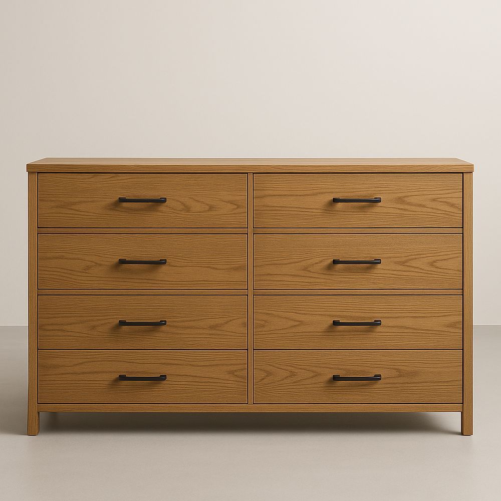 Cassettiera 8 Cassetti Legno di Quercia 140x45x80 cm-Arctilumi