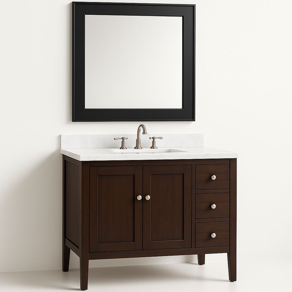 Mobiletto Bagno in Legno con Specchiera e Lavabo in Ceramica-Arctilumi