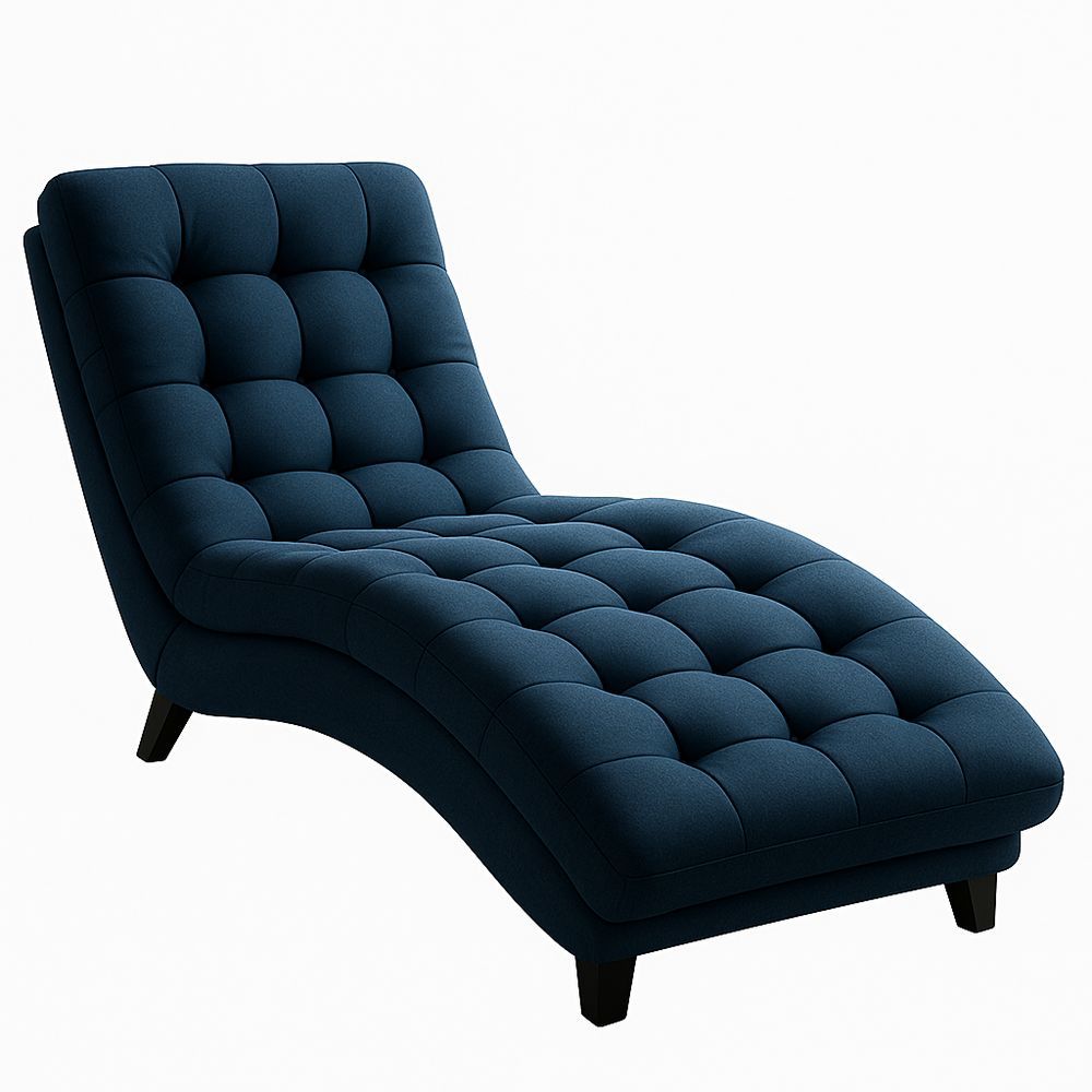 Chaise longue in tessuto blu poliestere con gambe in legno-Arctilumi