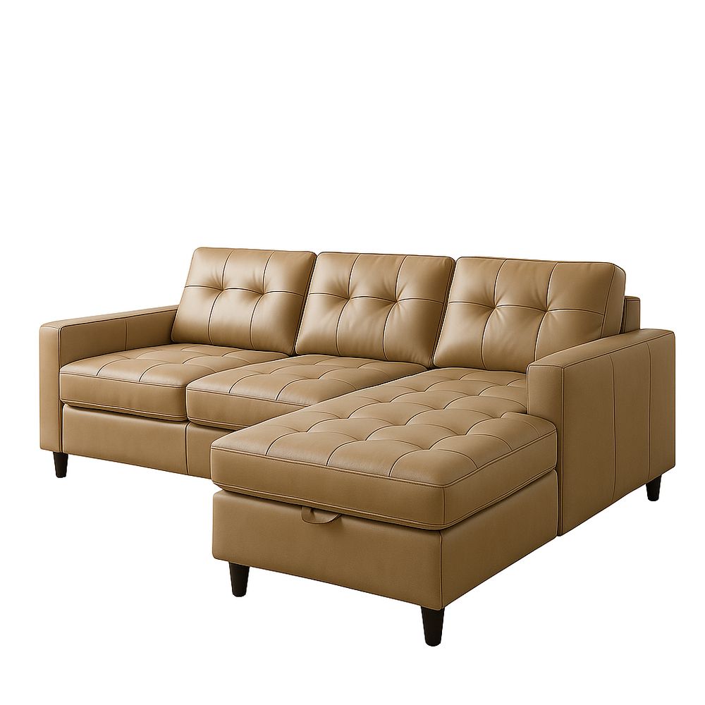 Divano ad Angolo in Pelle Sintetica Marrone con Chaise Longue-Arctilumi