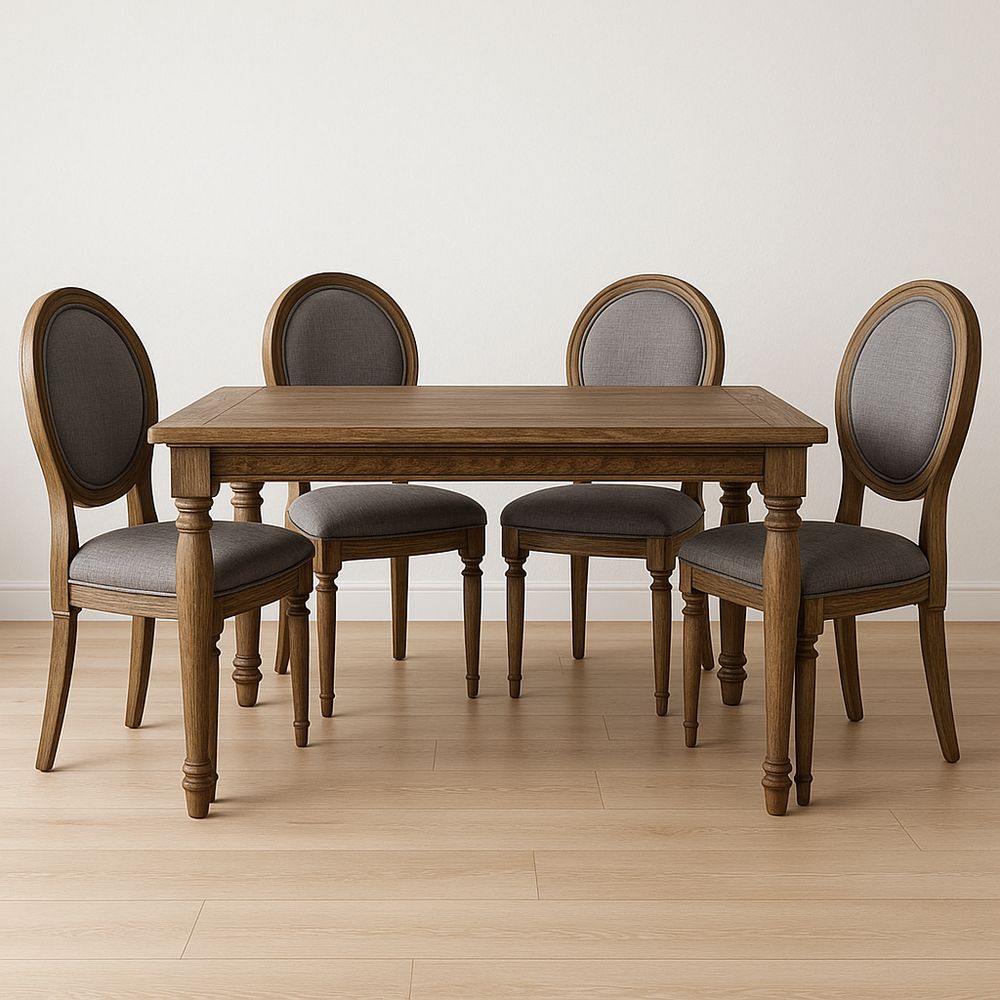 Set Tavolo e Sedie in Legno e Tessuto Grigio-Arctilumi