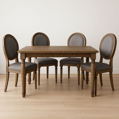 Set Tavolo e Sedie in Legno e Tessuto Grigio-Arctilumi