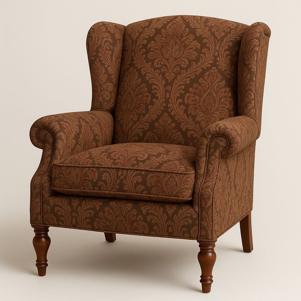 Poltrona in Tessuto Damascato con Struttura in Legno Massello-Arctilumi