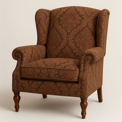 Poltrona in Tessuto Damascato con Struttura in Legno Massello-Arctilumi