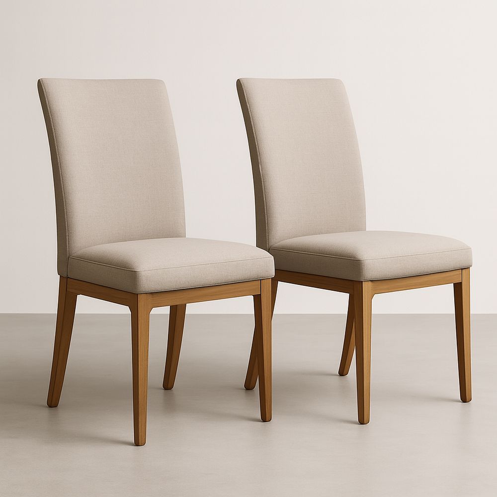 Set di 2 Sedie in Legno con Rivestimento in Tessuto Beige-Arctilumi