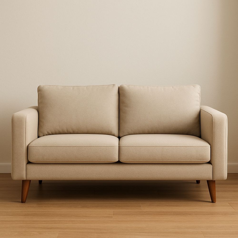 Divano a 2 posti beige poliestere gambe legno massello 150x90x85cm-Arctilumi