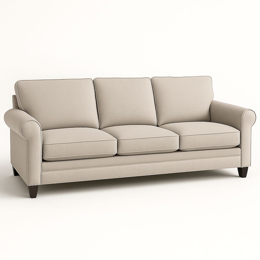 Divano a Tre Posti in Tessuto Beige e Legno-Arctilumi