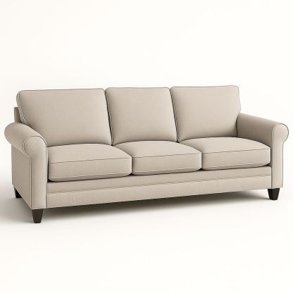 Divano a Tre Posti in Tessuto Beige e Legno-Arctilumi