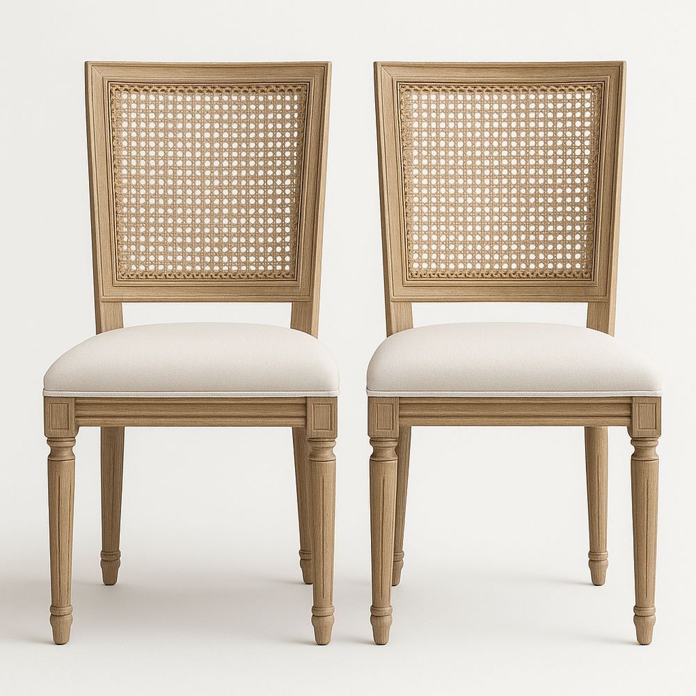 Set di Sedie in Legno di Quercia e Paglia di Vienna con Seduta in Cotone-Arctilumi