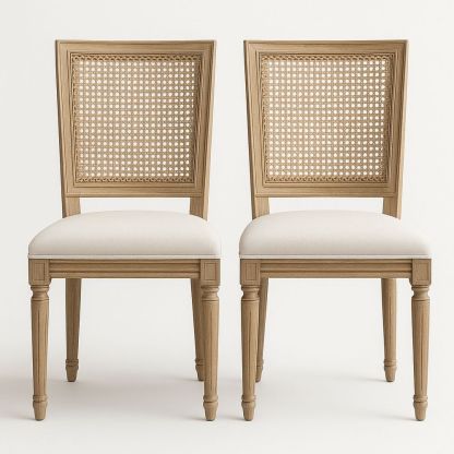 Set di Sedie in Legno di Quercia e Paglia di Vienna con Seduta in Cotone-Arctilumi